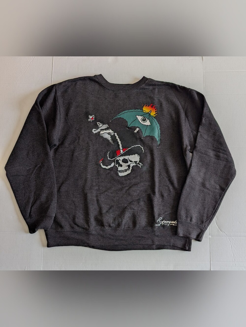 Stampede Sweatshirt Crewneck Black/Red Tattoo Graphic Print Streetwear (M)